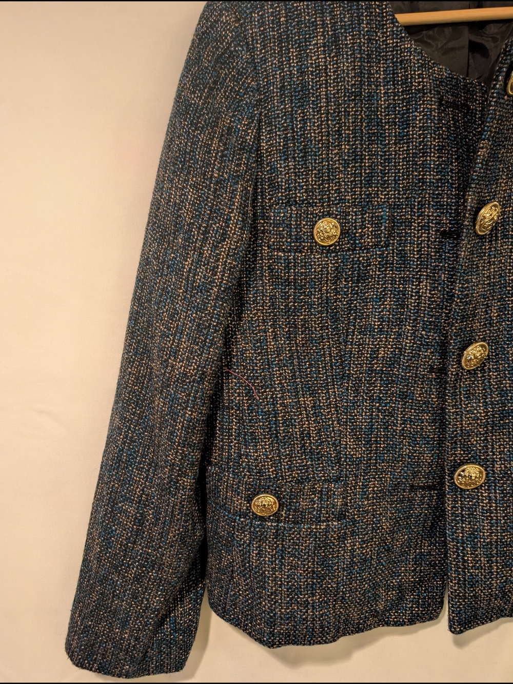Kasper Navy & Gold Tweed Button Front Jacket - Picture 6 of 13